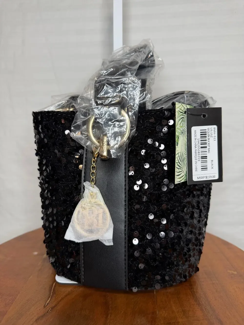 Badgley Mischka Black Sequin Bucket Bag NWT Crossbody MSRP $159